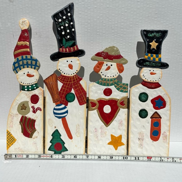 5 Panel Wooden Folding Snowman Decor Winter Holiday 13” - Picture 9 of 14